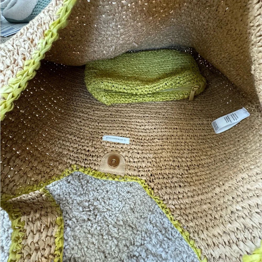 Anthropologie Woven Straw Shoulder Bag in Natural with Yellow Trim - Picture 7 of 7